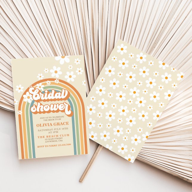 Invitation Mariage rétro arc-en-ciel Daisy Groovy (Créateur téléchargé)
