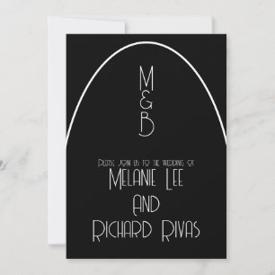 Invitation Mariage rétro Arch Initial Noir Blanc B