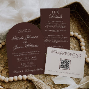 Invitation Mariage Rétro Argent Vieil Or Chocolat Brun