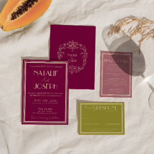 Invitation Mariage Rétro Argent Vieilli Rose Poussiéreux Élég