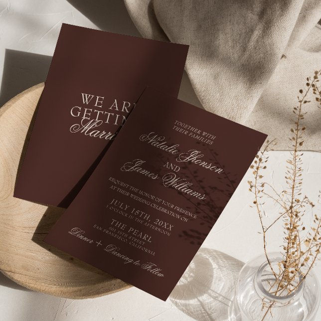 Invitation Mariage Rétro Argent Vieux Chocolat Brun Classe (Créateur téléchargé)