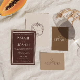 Invitation Mariage Rétro Argent Vieux Chocolat Fantaisie