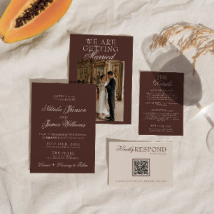 Invitation Mariage Rétro Argent Vieux Chocolat Fantaisie