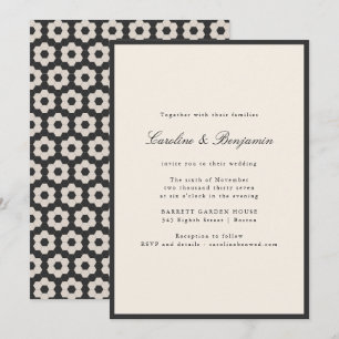 Invitation Mariage Rétro Art Déco Carreaux Géométriques Noir