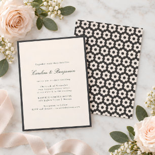 Invitation Mariage Rétro Art Déco Carreaux Géométriques Noir