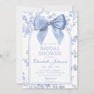 Invitation Mariage rétro avec nœud bleu et fleurs