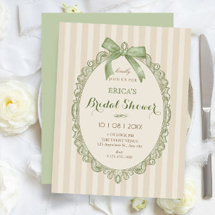 Invitation Mariage rétro beige vert doux nœud papillon