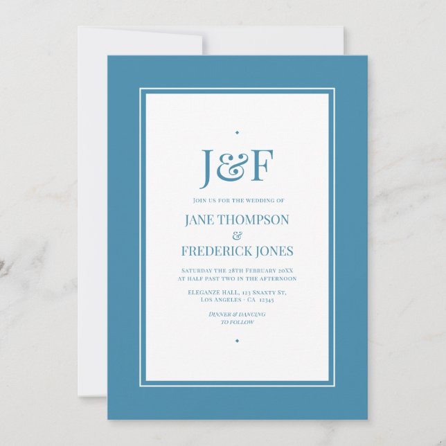 Invitation Mariage rétro bleu (Devant)