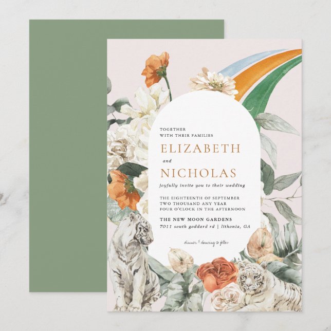Invitation Mariage rétro boho floral botanique (Devant / Derrière)