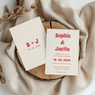 Invitation Mariage Rétro Boho Typographie Corail
