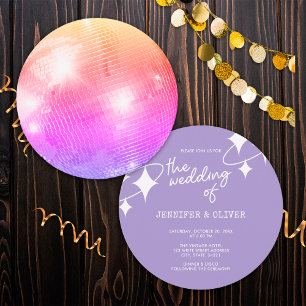 Invitation Mariage Rétro Boule à Facettes Lavande Rose Orange