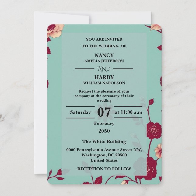 Invitation Mariage Rétro Burgundy Bleuet (Devant)