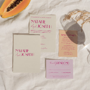 Invitation Mariage Rétro Chic Fantaisiste Rose Coloré