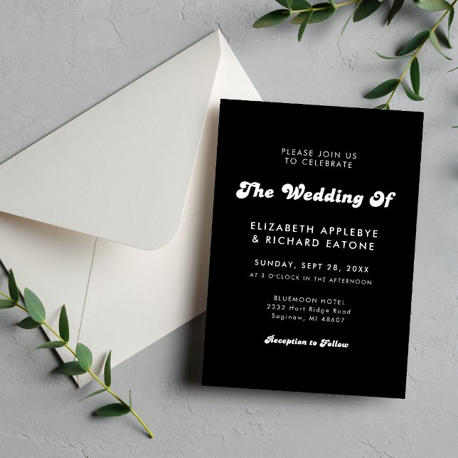 Invitation Mariage Rétro Chic Noir & Blanc (Retro black and white wedding invitation creates a timeless, stylish feel for your day.)