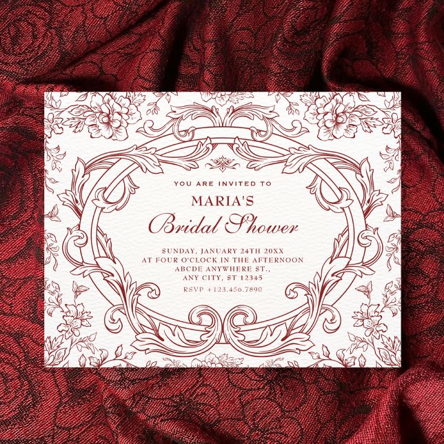 Invitation Mariage rétro classique à fleurs rouges (Créateur téléchargé)