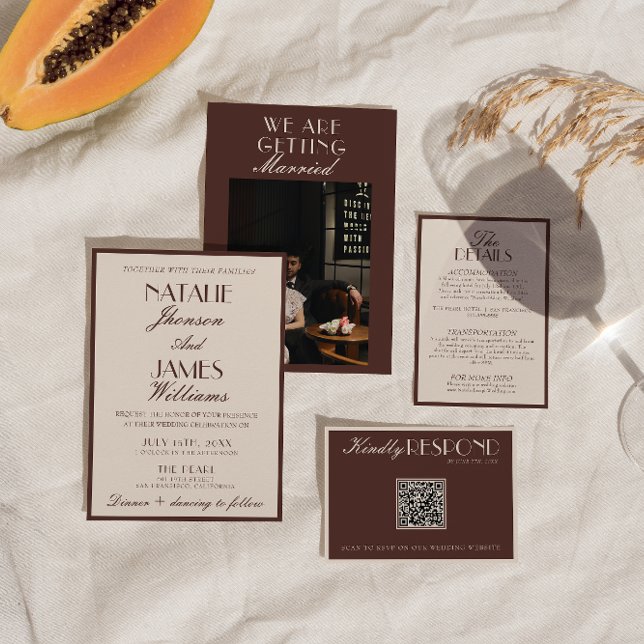 Invitation Mariage Rétro de Luxe au Chocolat Brun de Vieille  (Créateur téléchargé)