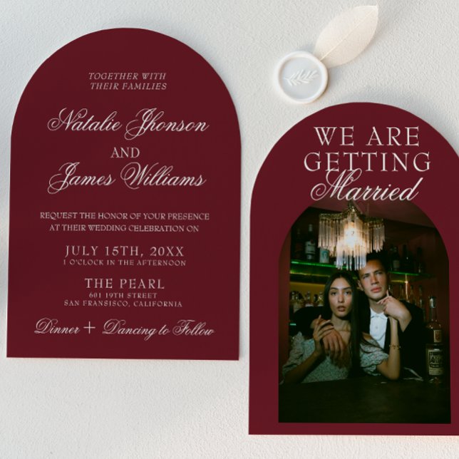 Invitation Mariage rétro de luxe en Bourgogne classique (Créateur téléchargé)