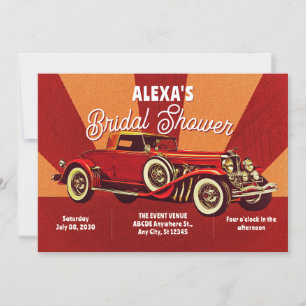 Invitation Mariage rétro de voiture classique rouge