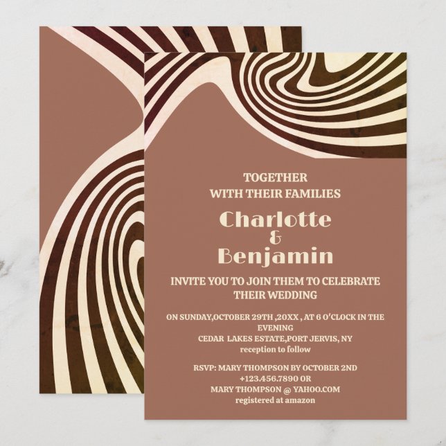 Invitation Mariage Rétro des Années 70  (Devant / Derrière)