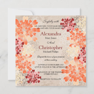 Invitation Mariage rétro des fleurs rouge et crème orange