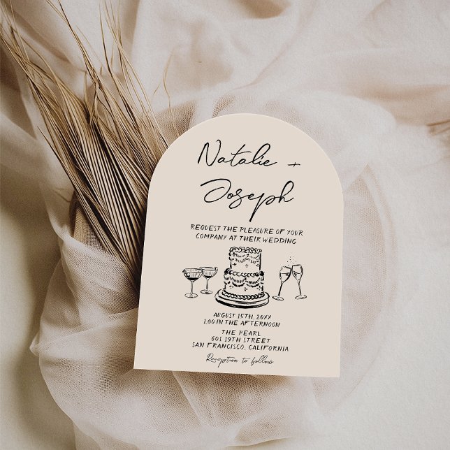 Invitation Mariage Rétro Dessiné à la Main Écrit Cake Drôle A (Créateur téléchargé)