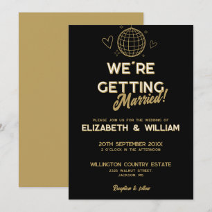 Invitation Mariage Rétro Disco Groovy Noir Et Or