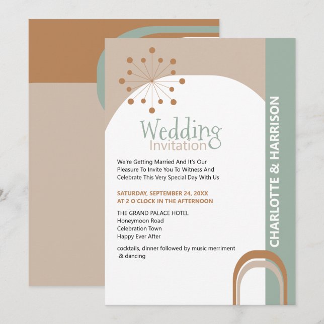 Invitation Mariage rétro du milieu du siècle (Devant / Derrière)