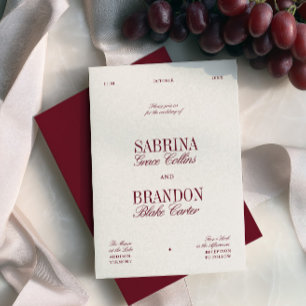Invitation Mariage rétro élégant bordeaux et beige ivoire