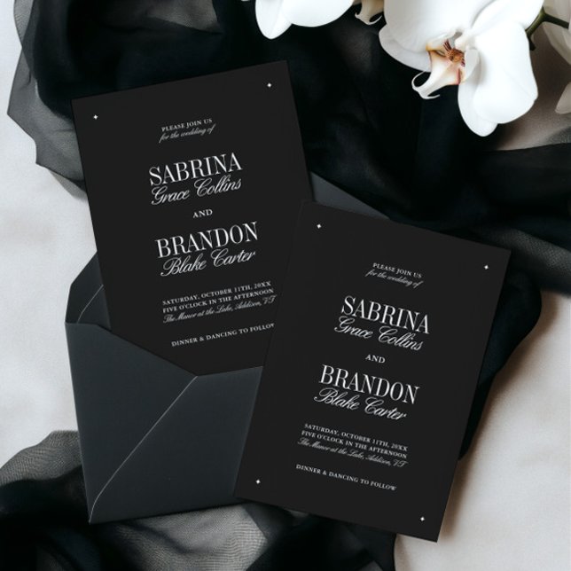 Invitation Mariage rétro élégant noir et blanc  (Retro Elegant Black & White Wedding Invitation)
