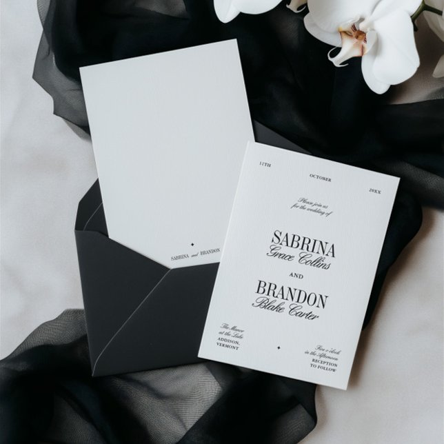 Invitation Mariage rétro élégant noir et blanc (Retro Elegant Black & White Wedding Invitation)