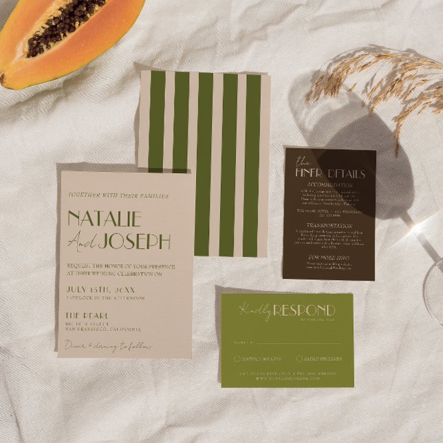 Invitation Mariage Rétro Élégant Vert Olive Brun (Créateur téléchargé)