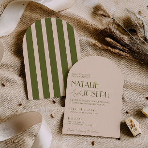 Invitation Mariage Rétro Élégant Vert Olive Courbé