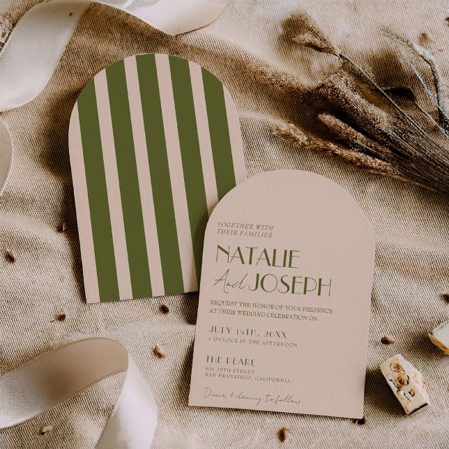 Invitation Mariage Rétro Élégant Vert Olive Courbé (Créateur téléchargé)