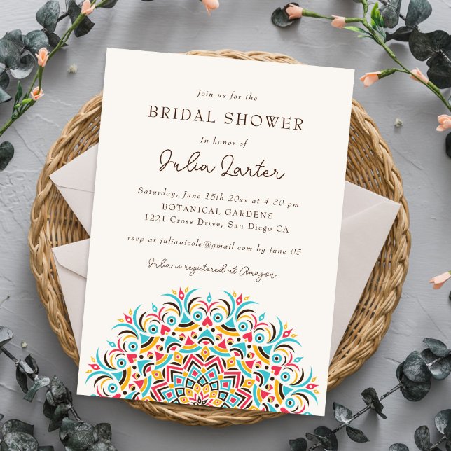 Invitation Mariage rétro espagnol abstrait Mandala Shower (Créateur téléchargé)