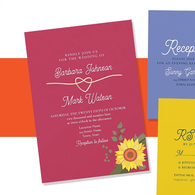 Invitation Mariage Rétro Fleur Rose (Créateur téléchargé)