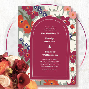 Invitation Mariage Rétro Floral Coloré Bohème Chic des Années