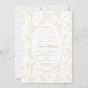 Invitation Mariage rétro floral toile beige pour une douche d