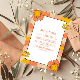 Invitation Mariage Rétro Groovy Années 70 Tons Assourdis