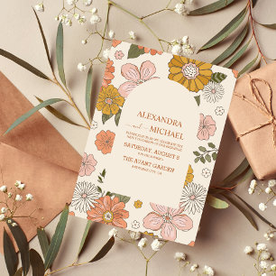 Invitation Mariage Rétro Groovy Années 70 Tons Assourdis 