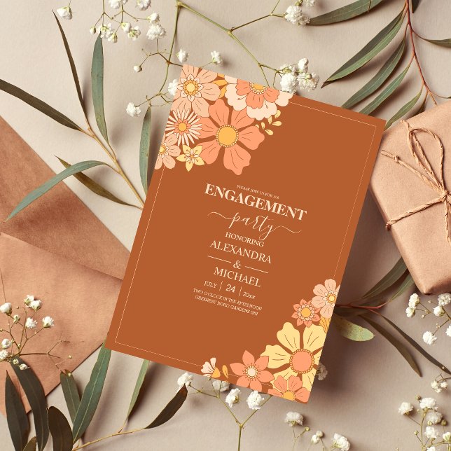 Invitation Mariage Rétro Groovy Années 70 Tons Assourdis (Créateur téléchargé)