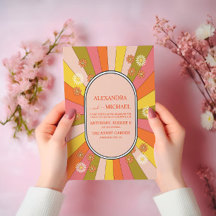 Invitation Mariage Rétro Groovy Années 70 Tons Assourdis