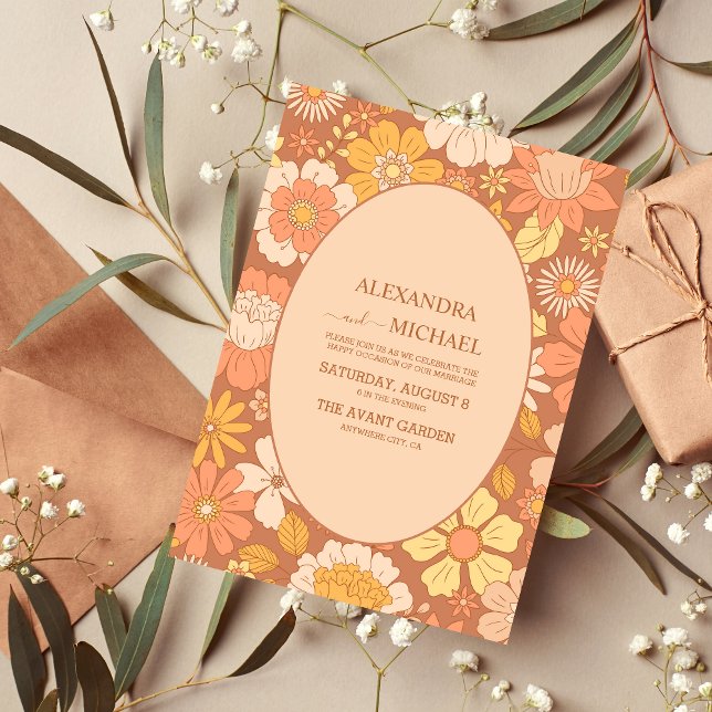 Invitation Mariage Rétro Groovy Années 70 Tons Assourdis (Créateur téléchargé)