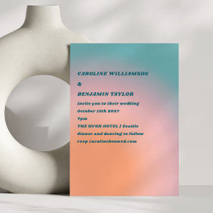 Invitation Mariage Rétro Groovy Bleu Vert Rose Orange Dégradé