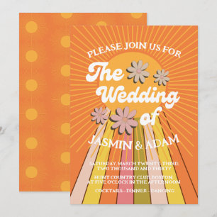 Invitation Mariage Rétro Groovy Orange Daisy