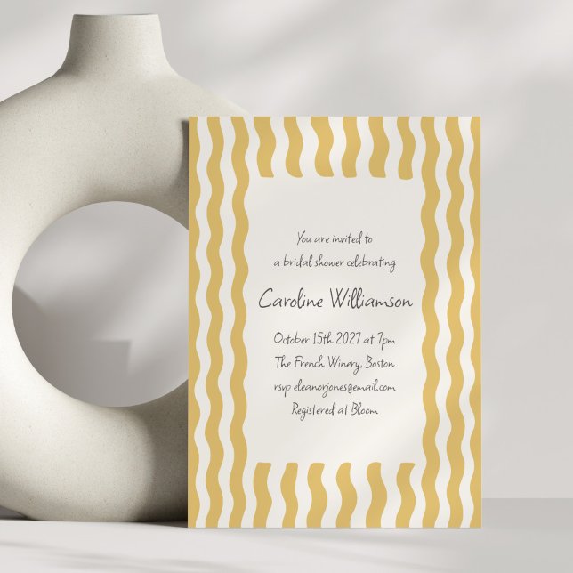 Invitation Mariage rétro jaune moutarde bordure ondulée (Créateur téléchargé)