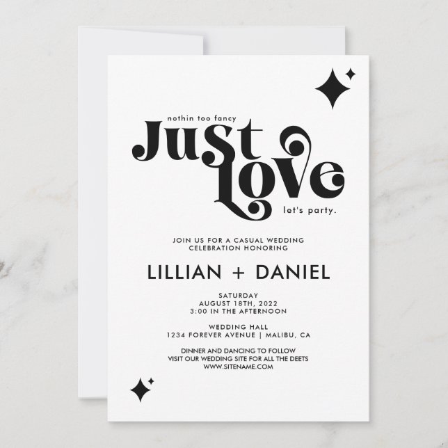 Invitation Mariage Rétro Juste Amour Informel et Décontracté (Devant)