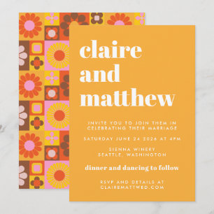 Invitation Mariage Rétro Mignon Géométrique Jaune Gras