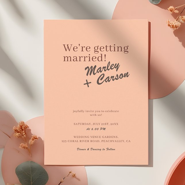 Invitation Mariage rétro moderne funky corail pêche (Créateur téléchargé)