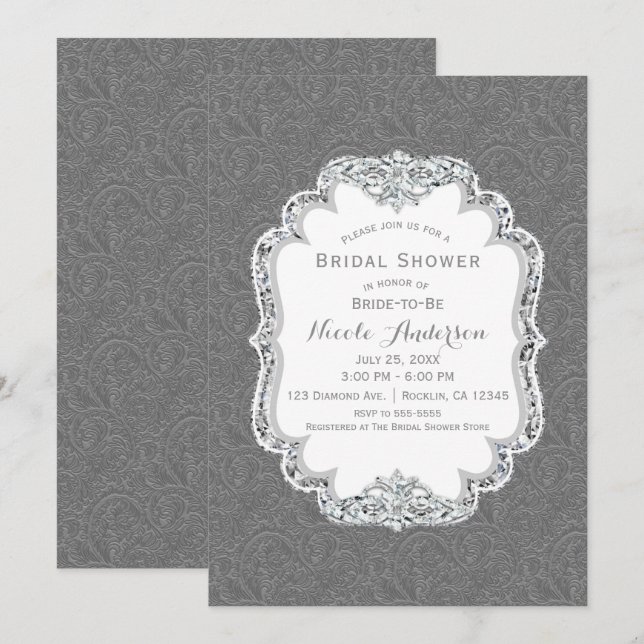 Invitation Mariage rétro occidental gris avec glamour et pail (Devant / Derrière)