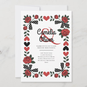 Invitation Mariage Rétro Rockabilly Rose Cœur 1950